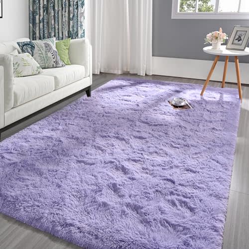 Pettop Fluffy Lavender Purple Rug for Bedroom Living Room, 5x8 Feet Super Soft Shaggy Plush Fuzzy Rugs for Girls Kids Boys, Non-Slip and Washable Rug for Nursery Classroom, Carpet for Rooms Decor
