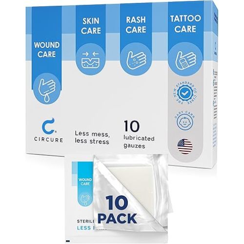 Circure Sterile Gauze Pads – Pre-Lubricated Non Stick Gauze Pads with Petroleum Jelly – Soft Cover for Sensitive Skin, Rash Comfort, Post-Procedure & Post-Tattoo Skin Protection – 10 Count