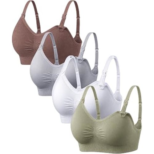 Under Control Nursing Bra 4-Pack - Wireless Maternity & Sleep Bra with Removable Pads - Comfortable Breastfeeding Bra (S-2XL)