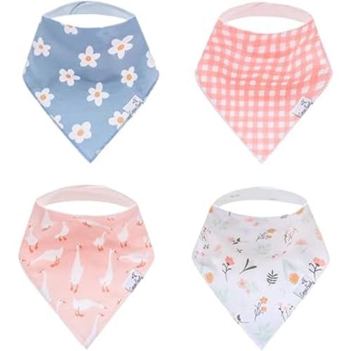 Copper Pearl 4 Pack Soft Cotton Baby Bibs for Drooling and Teething, Absorbent Drool Bibs for Baby Girl and Boy, Adjustable to Fit Newborns to Toddlers, Tons of Styles (Goosie)
