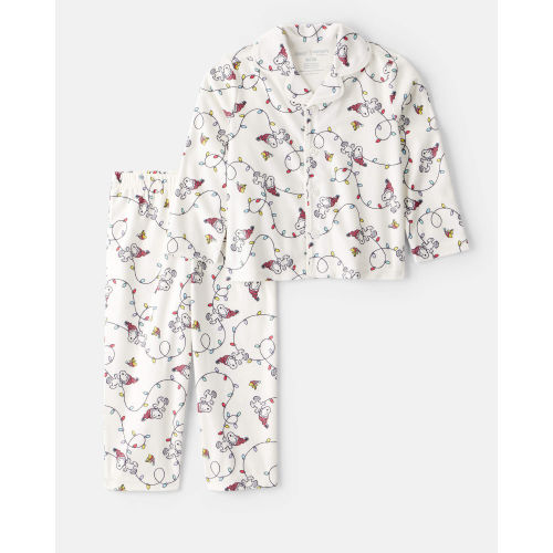 Toddler Peanuts Snoopy Print Fleece Long-Sleeve Loose Fit 2-Piece Pajamas - White - Carter's | Carter's