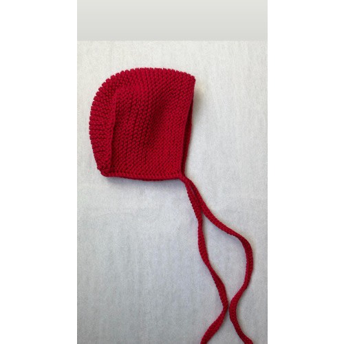 Christmas Red 100% Cotton Knitted Baby Bonnet NB-12 Months old Handmade
