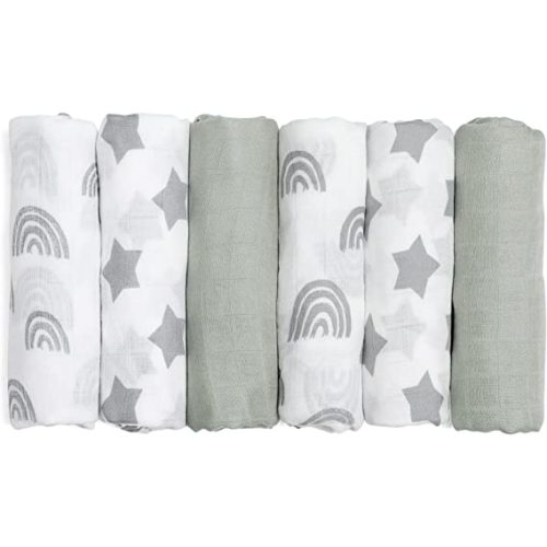 GLLQUEN BABY Receiving Blanket Boy Cotton Muslin Swaddle Blankets Girl Newborn Squares Breathable & Soft Thin Baby Blankets Cloths Double Absorbent Infant Swaddling Wrap - 6 Pack (Star)