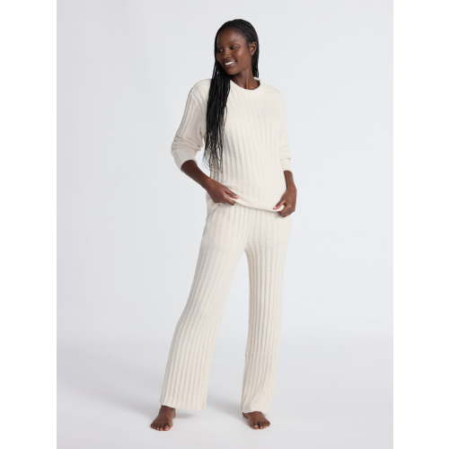 Joyspun Women's Cozy Ribbed Crewneck Top and Wide-Leg Pants Set, 2-Piece, Sizes XS-3X