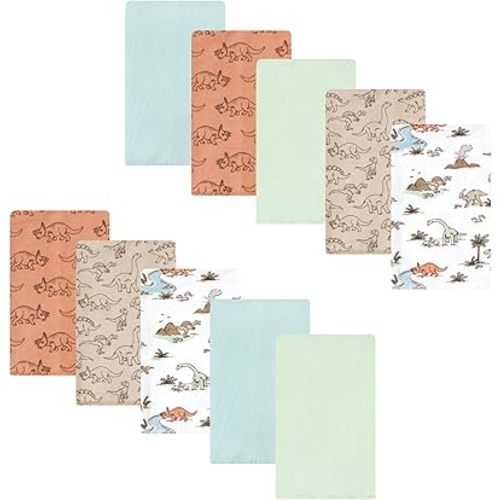 Luvable Friends Hudson Baby Flannel Burp Cloths 10pk, Dino Exploration