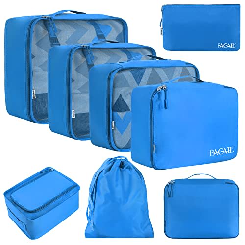 BAGAIL 8 Set Packing Cubes Luggage Packing Organizers for Travel Accessories-Light Blue