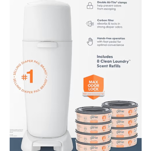 Amazon.com: Diaper Genie Registry Gift Set | Includes Diaper Genie Complete Diaper Pail, 8 Refill Bags, 1 Carbon Filter | Perfect Starter Kit
