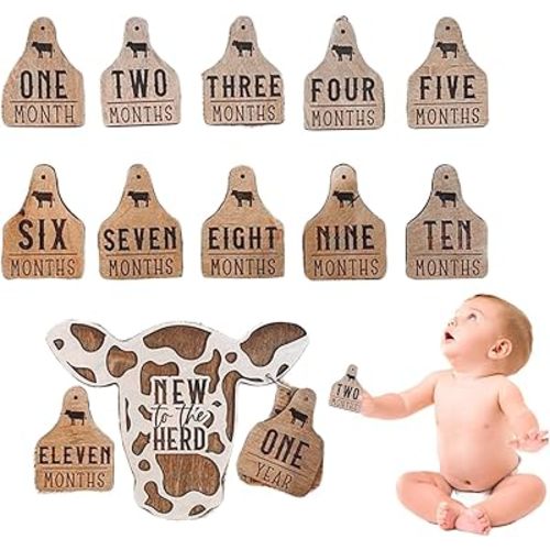 Highland Cow Monthly Milestone – 13 Pcs Infant Milestone Markers, Multipurpose Baby Month Signs | 11.81x11.81 in newbornPhoto Props, Rustic Nursery Decor, Keepsake Set for Monthly Growth Tracking