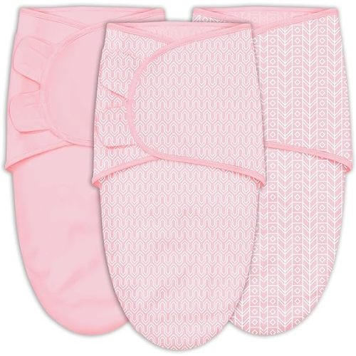 SWEET DOLPHIN 3-Pack Baby Swaddle Sleep Sacks - Newborn Swaddle Blanket with Soft Cotton - Ergonomic Wrap for Boys and Girls, 0-3 Months, Pink