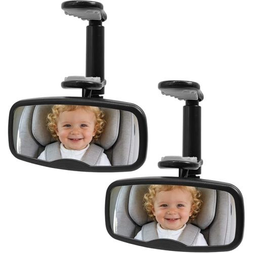 Clip Baby Car Mirror, Rear Facing Car Mirror, Over-Mirror Design, Shatterproof Acrylic, 360° Swivel, Universal Fit Rearview Mirror, Toddler Car Safety Essential, Baby Car Accessories (Black 2PC)