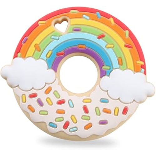 Rainbow Donut Sensory Chew Teether for Boys and Girls,Food Grade Silicone Safety Chewy Teething Toy for Kids with Autism, ADHD,Oral Motor,Teething,Biting Needs