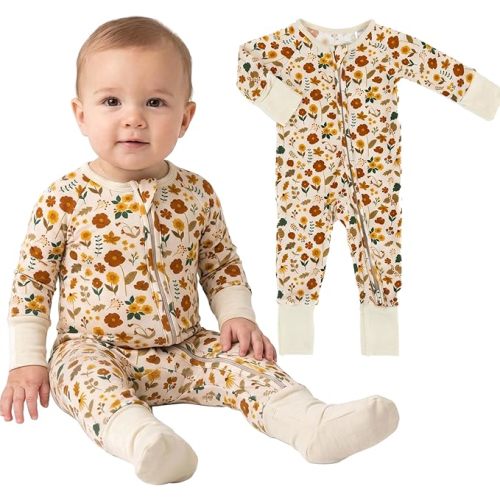Baby Blues & Pink Viscose from Bamboo Baby Pajamas, 2-Way Zipper Convertible Footie Sleeper, Boys & Girls