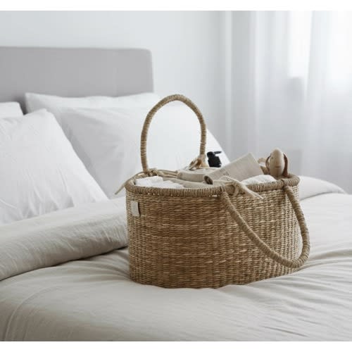 Handmade Baby Diaper Caddy Organizer, Organic Seagrass Diaper Storage Basket, Baby Shower Gift