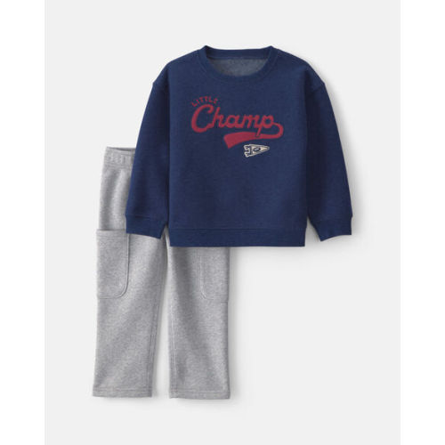 Baby Boy 2-Piece 'Little Champ' Football Fleece Top & Pant Set - Navy Blue/Grey | Carter's