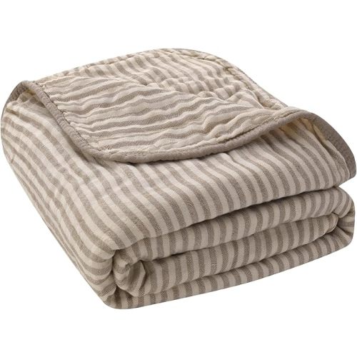 Ultra Soft Muslin Baby Blanket - Made with Organic Cotton, Gender Neutral Warm Coffee Striped Jacquard, Swaddle & Crib Quilt, 43x43 Inches (Horizon Dune)