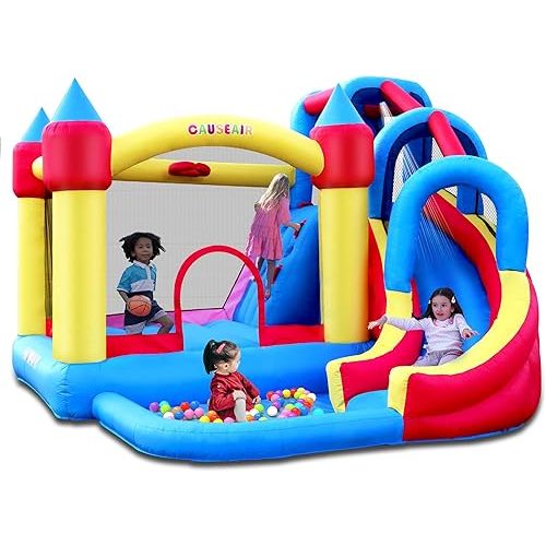 Giant Inflatable Bounce House with Water Slide,Wet and Dry Use,Basketball Hoop,Climbing Wall,Heavy Duty GFCI Blower,Bouncy Castle with Ball Pit