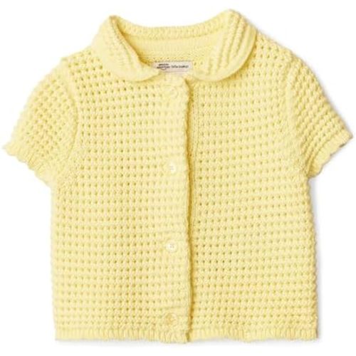 Amazon Essentials x Sofia Grainge Toddlers and Baby Girls' Cotton Short Sleeve Button Front Sweater with Peter Pan Collar