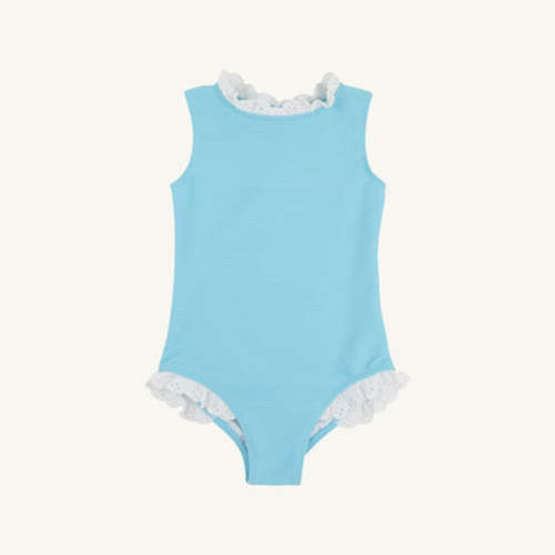 Sleeveless Sarasota Surf Suit - Belhaven Blue with Worth Avenue White Eyelet