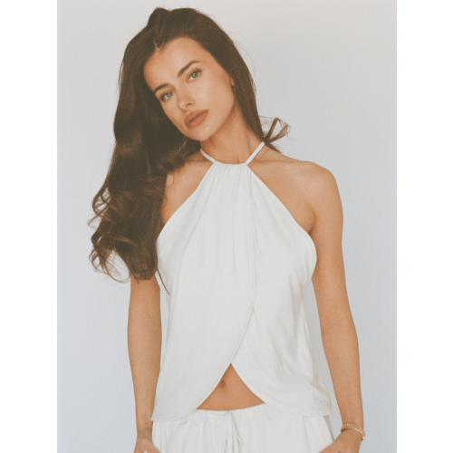 organic cotton linen tulip top – white