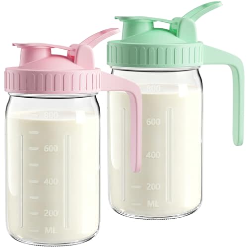 2-Pack 32oz Breast Milk Pitcher with Lid – Airtight & Leak-Proof Storage for Breastmilk, Formula, and Milk, Flip Cap with Pour Spout, Wide Mouth for Easy Filling and Cleaning