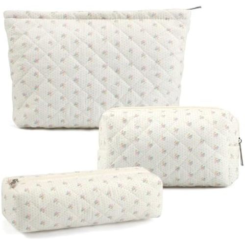 3 Pcs Makeup Bag Cosmetic Bag Set for Girls Women Checkered Travel Organizer Bathroom Toiletry Pouch Large Capacity Storage Bag(Small Flower Blue)