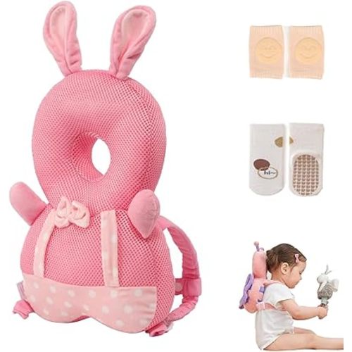 Baby Walker Head Protector Backpack Wear,Toddler Adjustable Baby Head Protection Backpack for Safety Baby Learning Walking Crawling (Rabbit A)