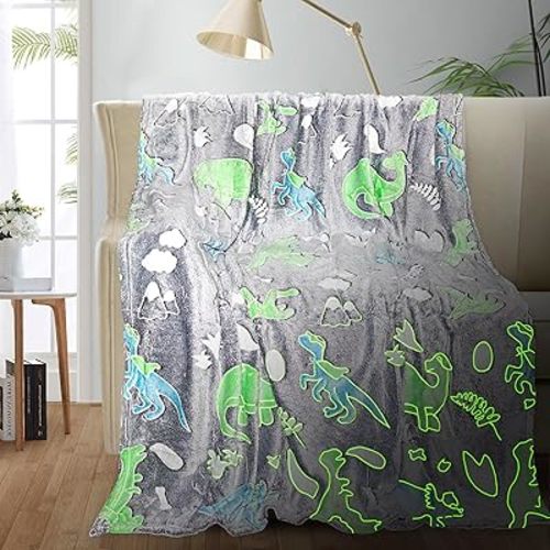 Glow in the Dark Dinosaur Kids Blanket - Soft Fleece Throw, 50"x60" - Boys & Toddlers, Birthday Gift