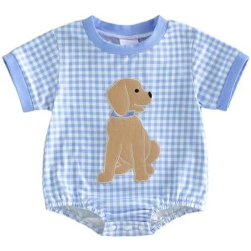 Yuemengxuan Newborn Baby Boy Fall Outfit Dog Embroidery Long Sleeve Sweatshirt Bubble Romper Infant Onesie Winter Clothes