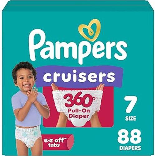 Pampers Diapers - Cruisers 360 - Size 7, 88 Count, Babyproof up to 100% Leakproof Pull-On Diaper