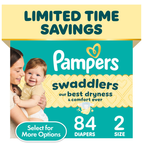 Pampers Diapers, Size 2, 84 Count with Leak Protection, Blowout Barrier, Comfortable Breathe-Free Liner