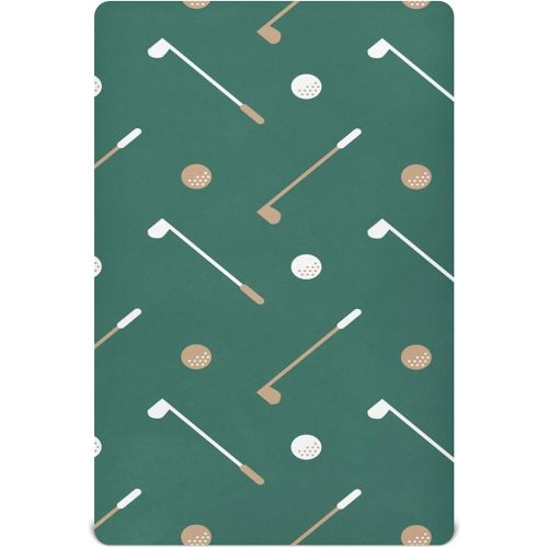 Golf Sports Pattern Green Crib Sheets Soft Breathable Fitted Baby Crib Sheets Mattress Cover for Girls Boy, 52" x 28" x 9"