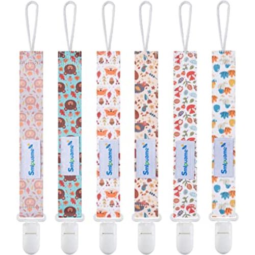 Smlpuame Pacifier Clip for Baby Boys Girl,6 Pack Stylish Binky Clips Strap,Paci Holder with Clips Universal Lightweight Fits Most Pacifiers Teeher toy Teething Ring Soothie,Baby Gifts(Animal)