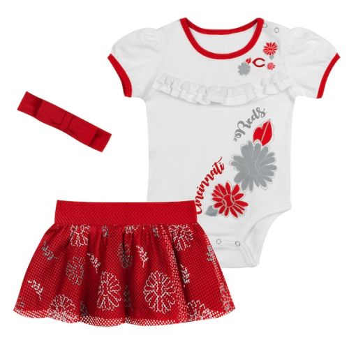 Infant Cincinnati Reds White Sweet Catcher 3-Piece Headband Skirt Set