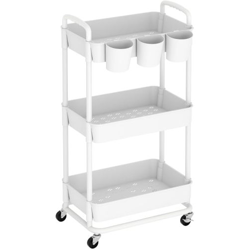 Baby Diaper Caddy, Locking Rolling Cart, White