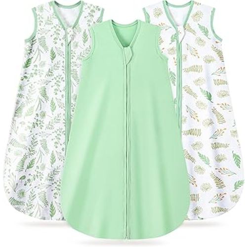 Baby Sleep Sack 0-6 Months, 100% Organic Cotton Wearable Blanket for Babies, 2-Way Zipper TOG 0.5 Lightweight Breathable Baby Sleeping Bag, 4 Sizes-GreenS