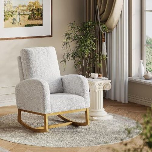 Acekool Upholstered Glider Rocking Chair for Nursery & Living Room, High Back with Side Pocket, Smooth Rock & Glide