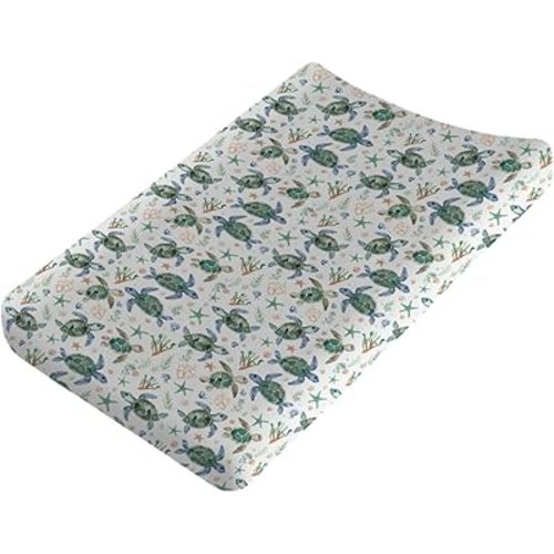 Cute Turtle Baby Changing Pad Covers,Unisex Fitted Ocean Sea Turtle Changing Pad Cover for Boys Girls,Soft Breathable Baby Changing Table Pads Sheets,Polyester Easy Care Diaper Changing Pad Covers