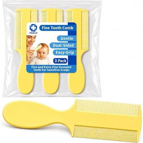 Vakly Fine Tooth Comb, Double-Sided Baby Comb with Handle, 3 Pack