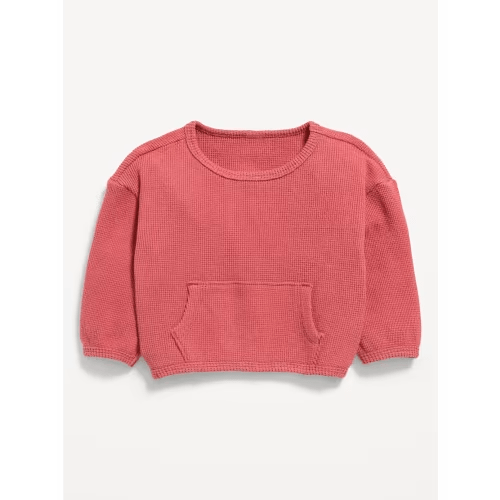 Long-Sleeve Waffle-Knit Pocket Sweatshirt