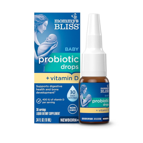 Mommy's Bliss Baby Probiotic Drops + Vitamin D, Supports Digestive Health and Immunity, 400IU Vitamin D for Healthy Bone Development, Newborns +, Flavorless, 0.34 Fl Oz (30 Servings)