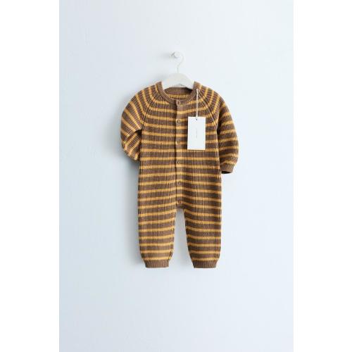 ZARA TIMELESS - COTTON AND WOOL BLEND STRIPED LONG JUMPSUIT - Ocher | ZARA United States