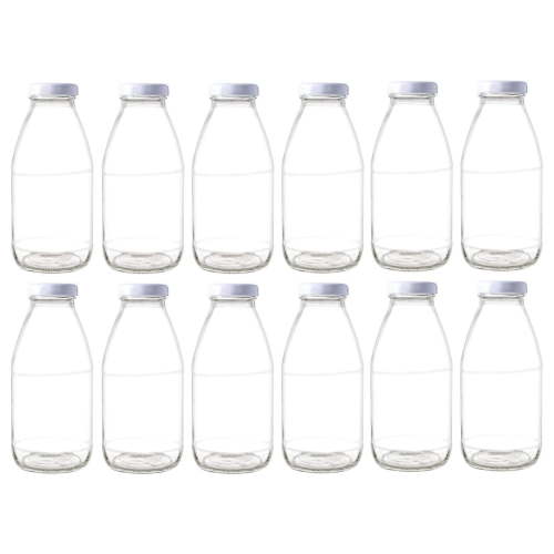 12 pcs 10 oz Glass Milk Bottle with White Lid