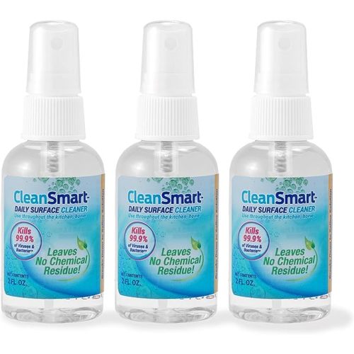CleanSmart Daily Surface Cleaner Disinfectant Travel Size, 2 oz (3 pack) | Hypochlorous Acid Spray Kills 99.9% of Viruses and Bacteria, No Harsh Residue, Food Contact Surface Sanitizer, No Rinse