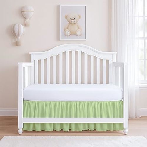 Rajlinen Ruffled Crib Bed Skirt, Microfiber, Dust Ruffle with Split Corners, 14" Drop, Nursery Toddler Bedding for Baby Boys or Girls, Sage