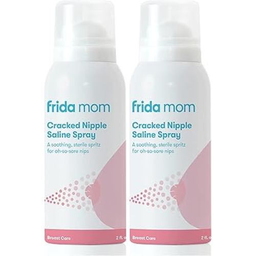 Frida Mom Cracked Nipple Soothing Spray - All-Natural Saline to Heal Sore, Cracked Breastfeeding Nipples - Air-Dry, Gentle for Baby + Mom - 2 Fl oz (Pack of 2)