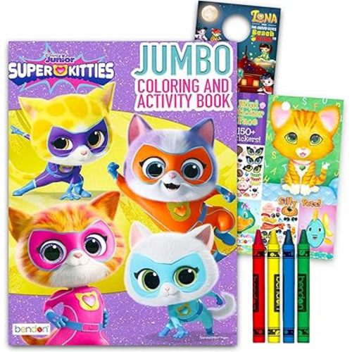 Disney SuperKitties Coloring Book Set for Kids, Girls 4-8 3-5 Bundle with Super Kitties Coloring Pages, Activities, Games, Stickers, Jumbo Crayons | SuperKitties Activity Book Set