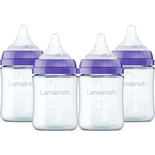 Lansinoh Anti-Colic Glass Baby Bottles, Purple Collar, 5 Ounces, 4 Count