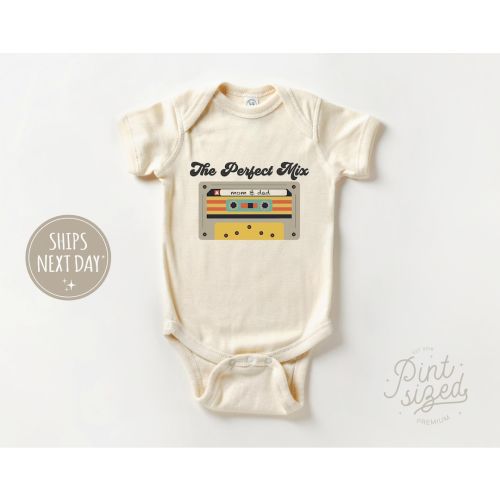 The Perfect Mix Baby Onesie® - Retro Cassette Bodysuit - I Love My Mom & Dad Natural Onesie®