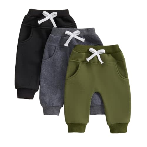 Toddler Baby Boys Girls Sweatpants 3 Pack Solid Color Elastic Waist Bottom Pants Newborn Infant Trousers