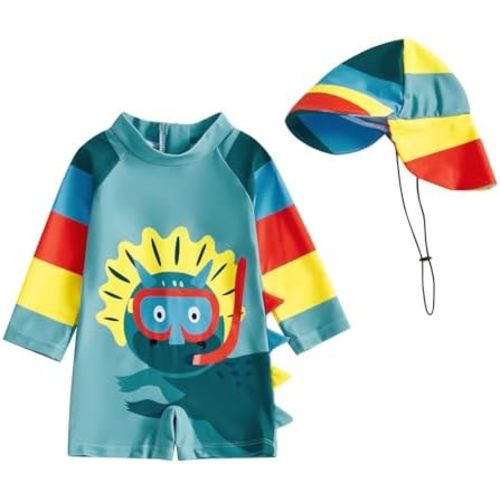 Hnyenmcko Baby/Toddler Boy Rash Guard Swimsuit Long Sleeve One Piece Zipper Swimwear Sunsuit Infant Bathing Suit Beachwear